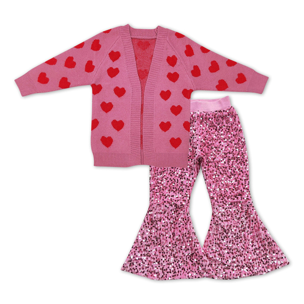 Girls Valentine Sweater Outfits Long Sleeves Sequin Pants