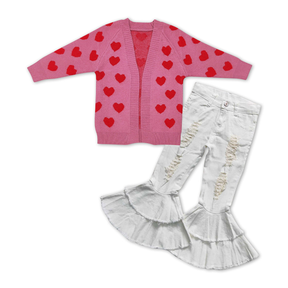 Girls Valentine Sweater Outfits Long Sleeves white Jeans