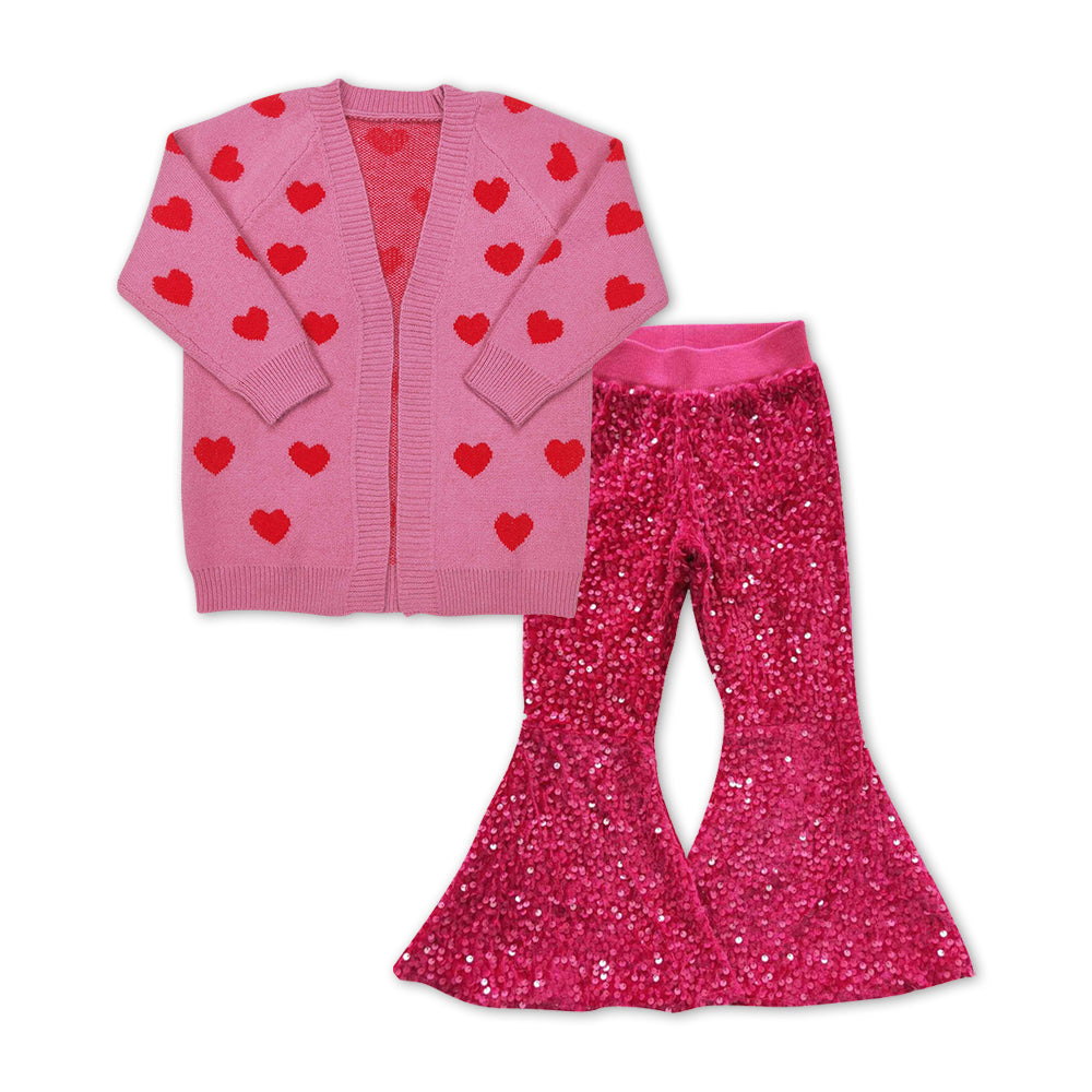 Girls Valentine Sweater Outfits Long Sleeves Sequin Pants