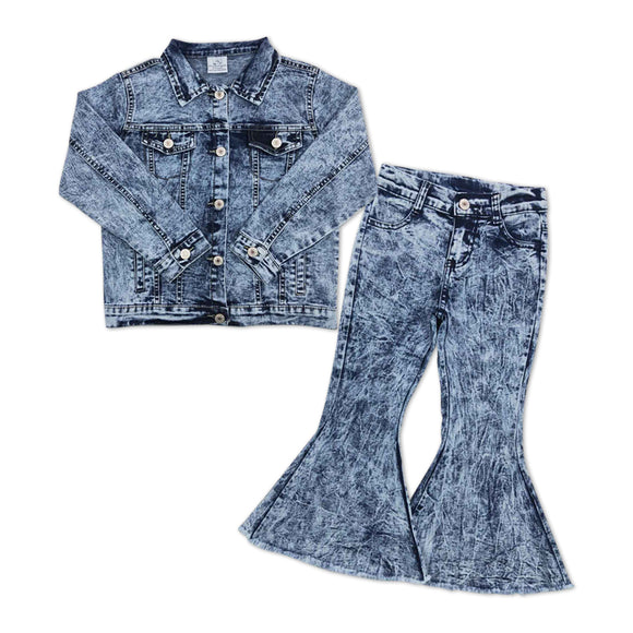 Girls Denim Outfits Long Sleeves Jacket Blue Jeans