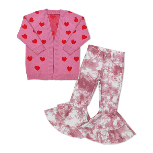 Girls Valentine Sweater Outfits Long Sleeves Pink Jeans