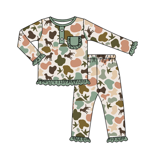 Pre-order GLP1520 long sleeve hunting dog girls pajamas