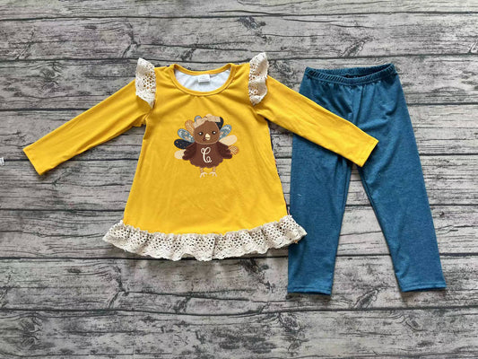 Pre-order GLP1542 baby girls long sleeve turkey outfits embroidery