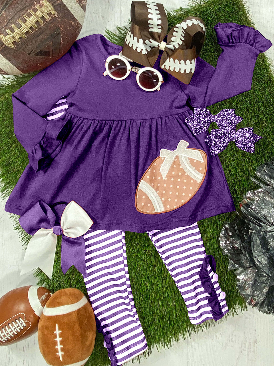 Pre-order GLP1590 baby girls purple football outfits embroidery