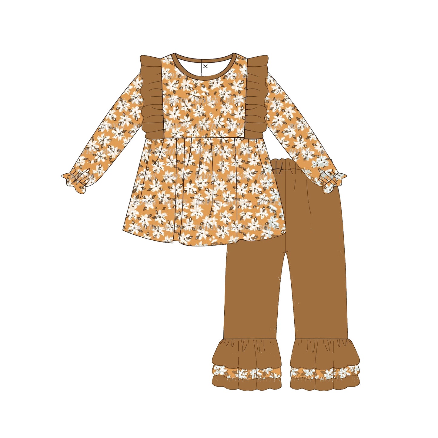 Pre-order GLP1615 baby girls long sleeve brown floral outfits ( Deadline August 9 )