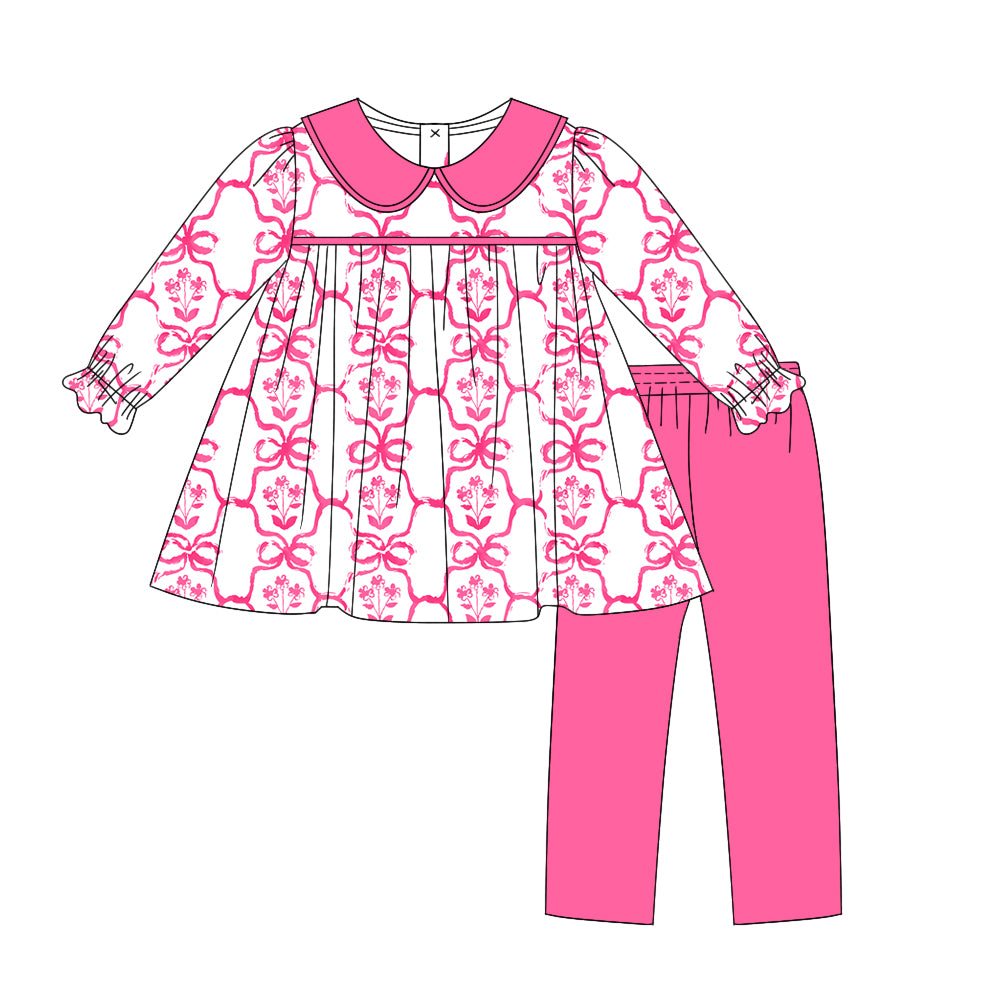 Pre-order GLP1623 baby girls long sleeve hot pink bows outfits ( Deadline August 10 )