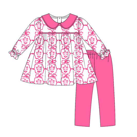 Pre-order GLP1623 baby girls long sleeve hot pink bows outfits ( Deadline August 10 )