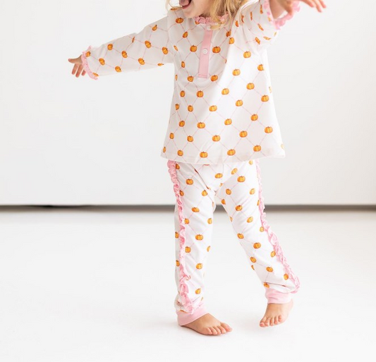 Pre-order GLP1625 baby girls long sleeve pumpkin pajamas ( Deadline August 10 )