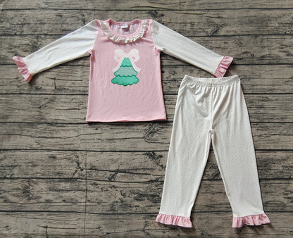 Pre-order GLP1628 baby girls long sleeve Christmas tree pajamas embroidery