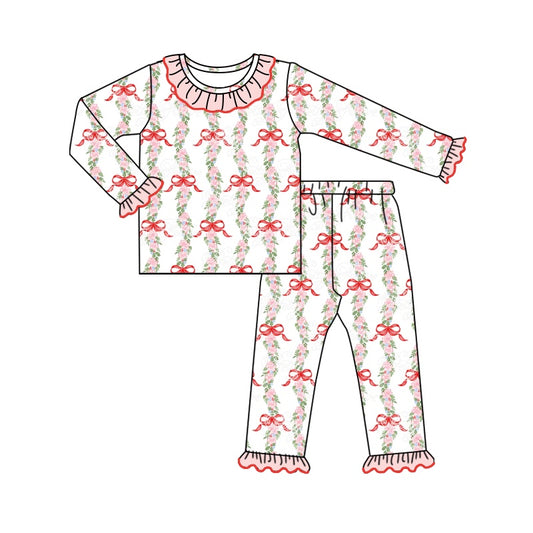 Pre-order GLP1631 baby girls long sleeve Christmas bows pajamas ( Deadline August 10 )