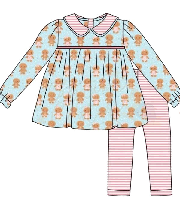 Pre-order GLP1678 baby girls long sleeve Christmas gingerbread outfits ( Deadline August 15 )