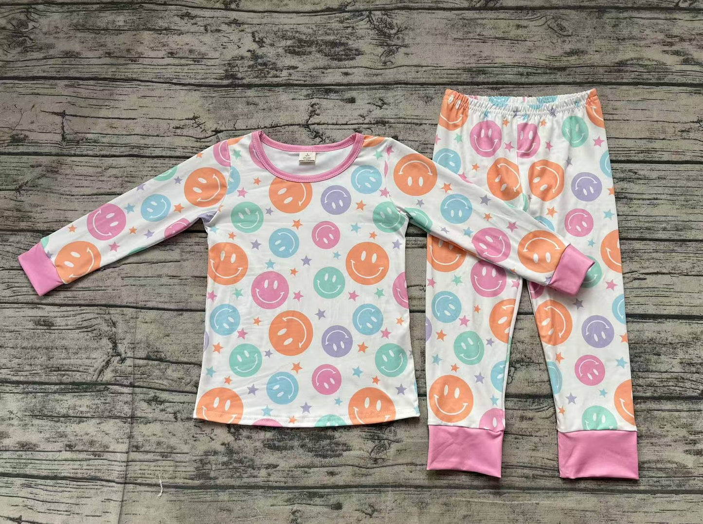 GLP1694 baby girls long sleeve smiling bamboo pajamas