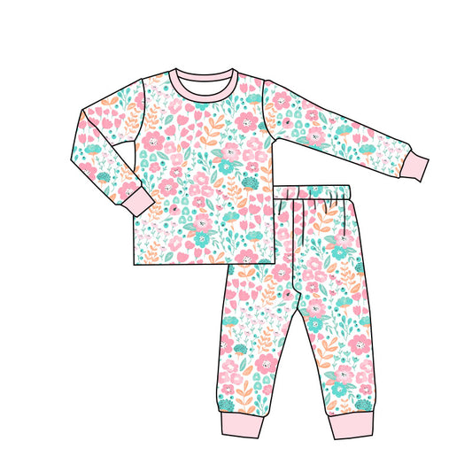 Pre-order GLP1696 baby girls long sleeve pink floral pajamas ( Deadline August 17 )