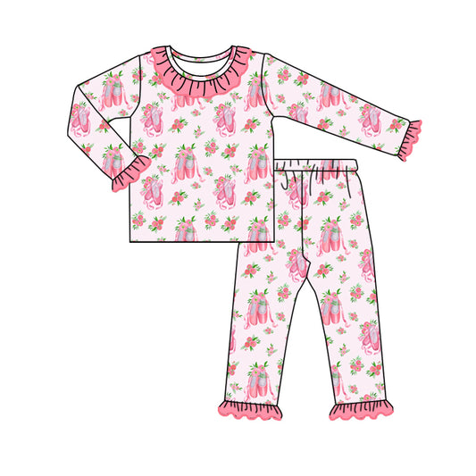 Pre-order GLP1698 baby girls long sleeve pink ballet pajamas ( Deadline August 19 )