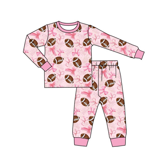 Pre-order GLP1700 baby girls long sleeve pink football pajamas ( Deadline August 19 )