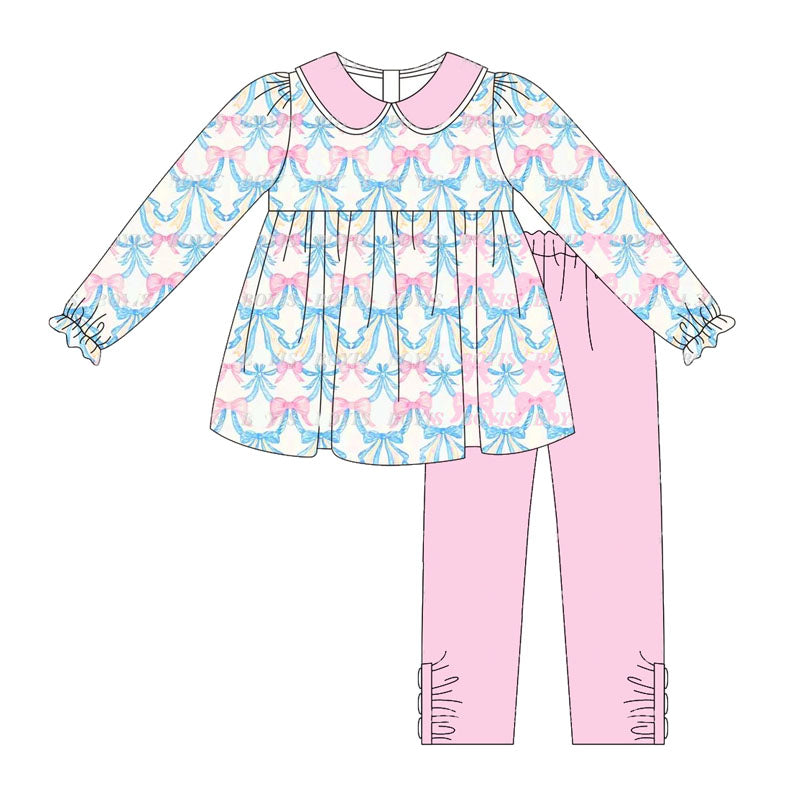 Pre-order GLP1704 baby girls long sleeve pink bows outfits ( Deadline August 19 )