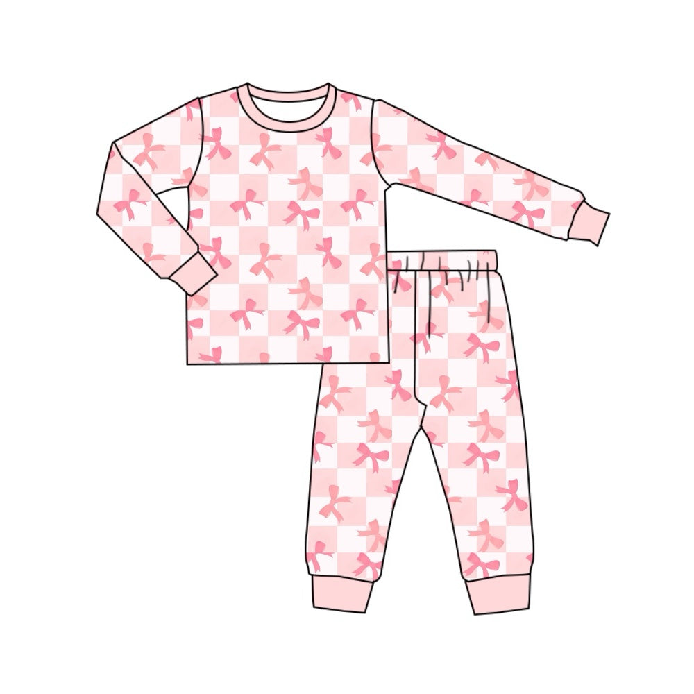 Pre-order GLP1709 baby girls long sleeve pink bows pajamas ( Deadline August 20 )