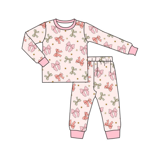 Pre-order GLP1711 baby girls long sleeve pink bows pajamas ( Deadline August 20 )