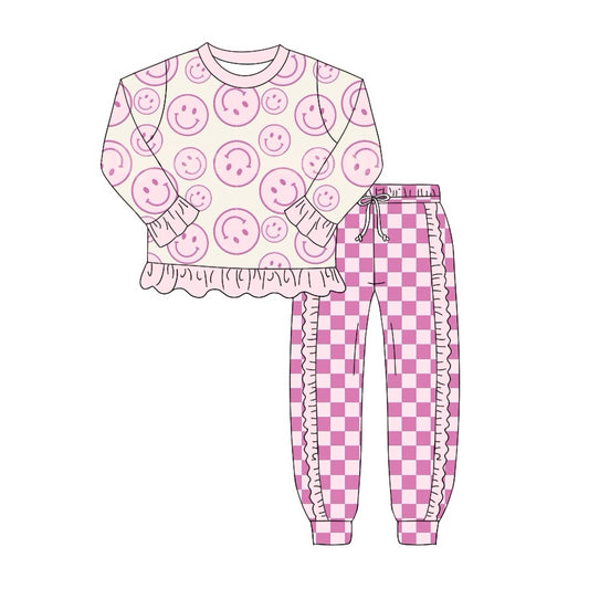 Pre-order GLP1722 baby girls long sleeve pink smiling outfits ( Deadline August 22 )