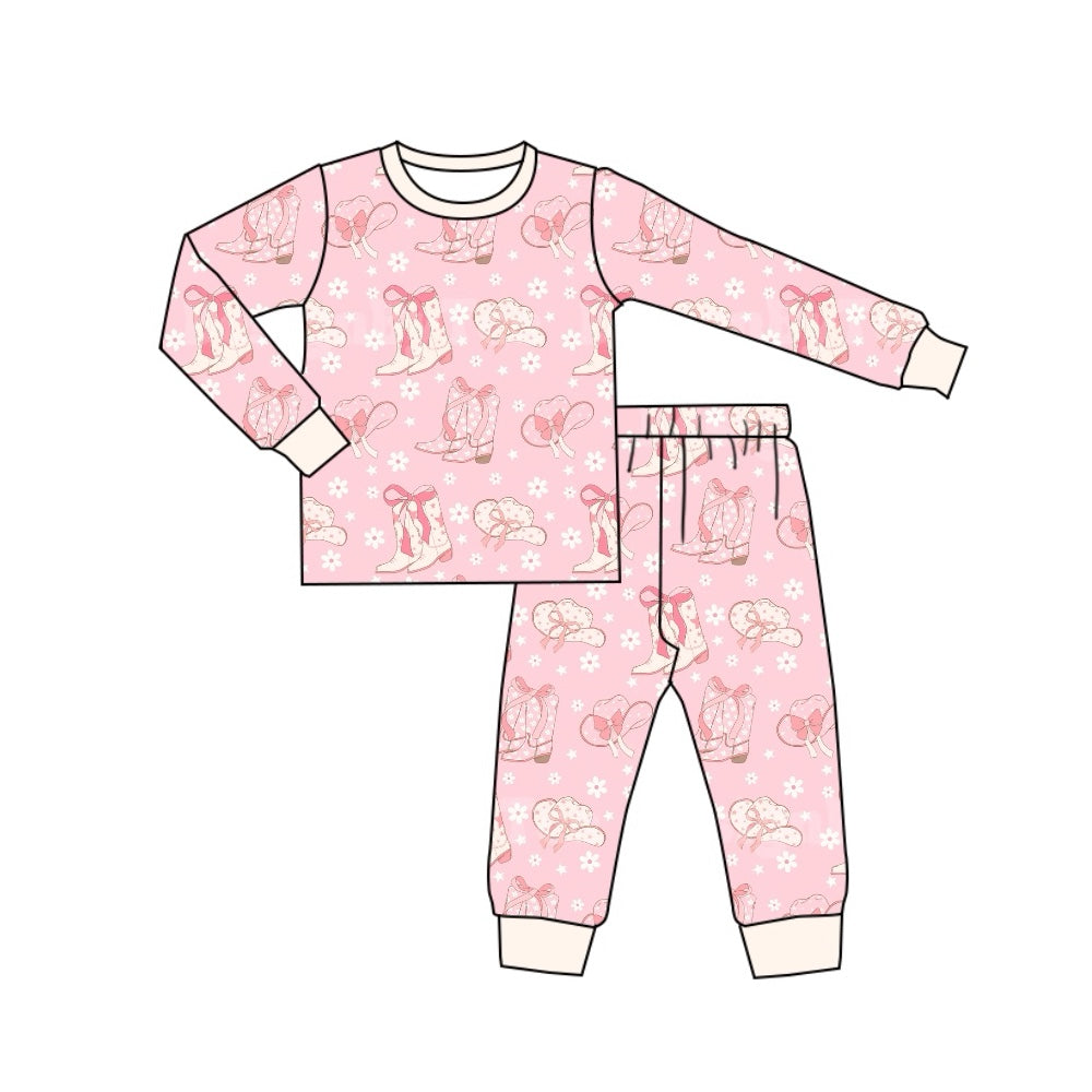 Pre-order GLP1726 baby girls long sleeve pink boots pajamas ( Deadline August 22 )