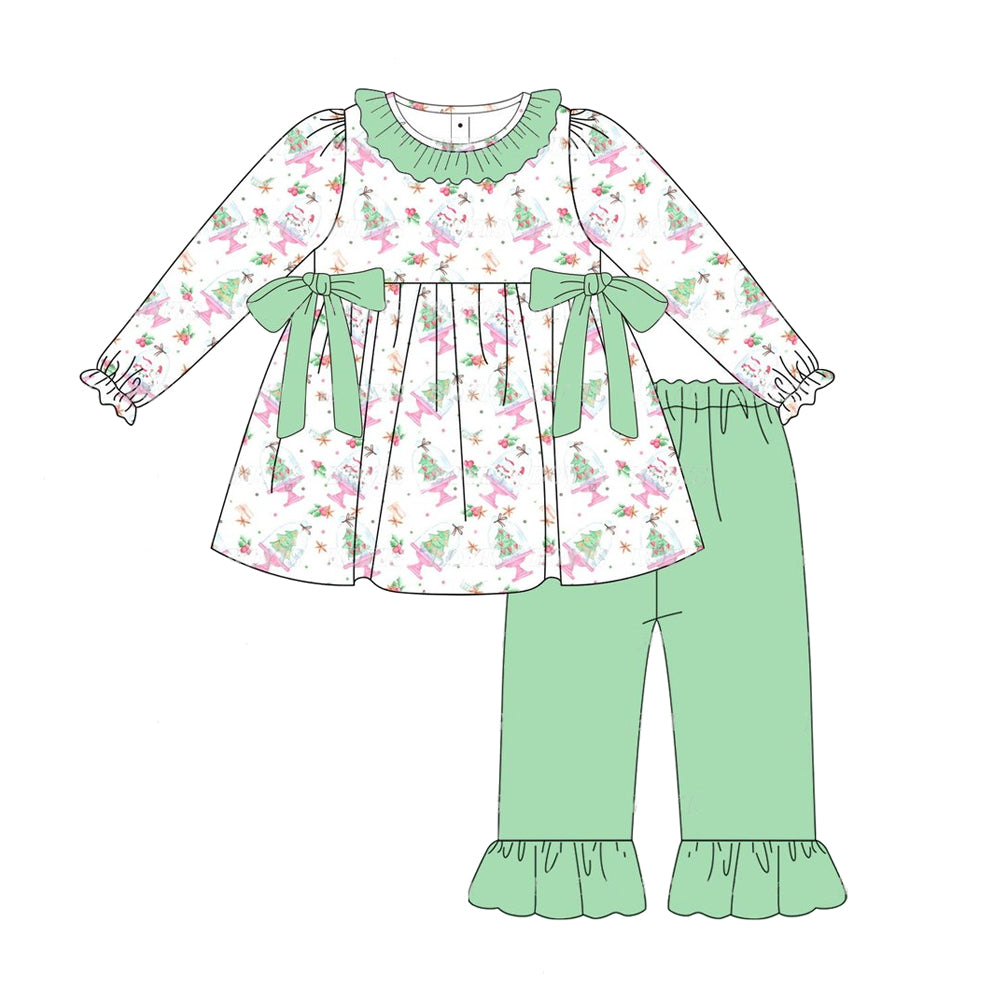 Pre-order GLP1748 baby girls long sleeve Christmas green outfits ( Deadline August 25 )