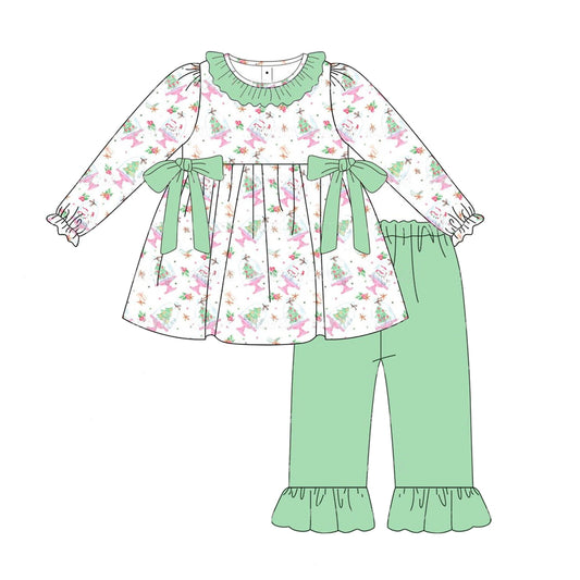 Pre-order GLP1748 baby girls long sleeve Christmas green outfits ( Deadline August 25 )