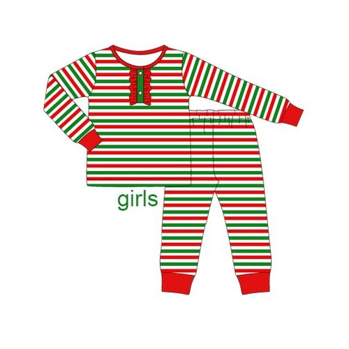 Pre-order GLP1771 baby girls long sleeve green red pajamas ( Deadline August 29 )