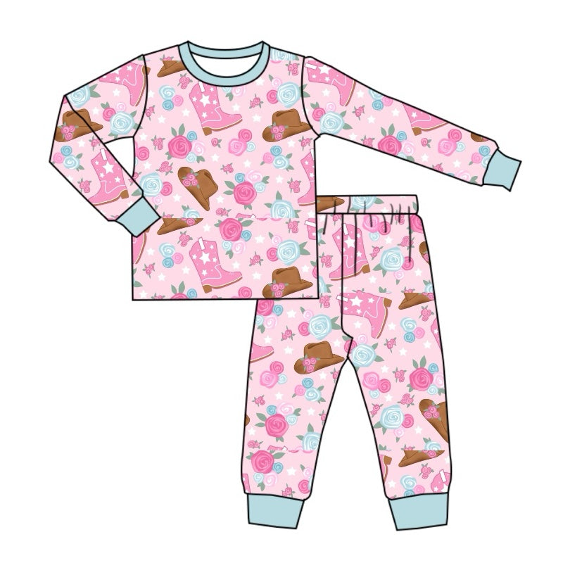 Pre-order GLP1790 baby girls long sleeves pink boots pajamas ( Deadline September 3 )