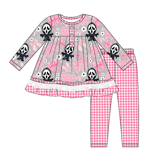 Pre-order GLP1793 baby girls long sleeves pink boo outfits ( Deadline September 3 )