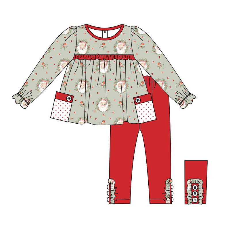 Pre-order GLP1796 baby girls long sleeves red santa outfits ( Deadline September 3 )