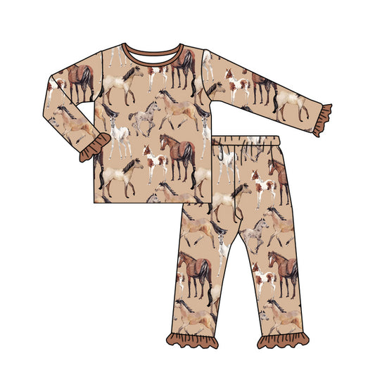 Pre-order GLP1799 baby girls long sleeves horse pajamas ( Deadline September 4 )