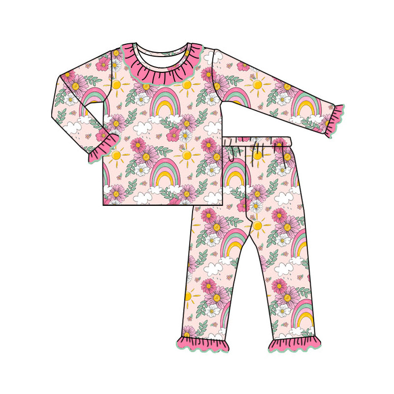 Pre-order GLP1801 baby girls long sleeves rainbow floral pajamas ( Deadline September 4 )