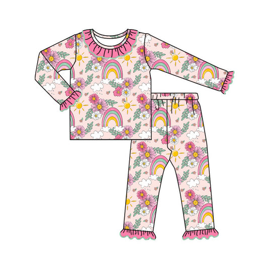 Pre-order GLP1801 baby girls long sleeves rainbow floral pajamas ( Deadline September 4 )