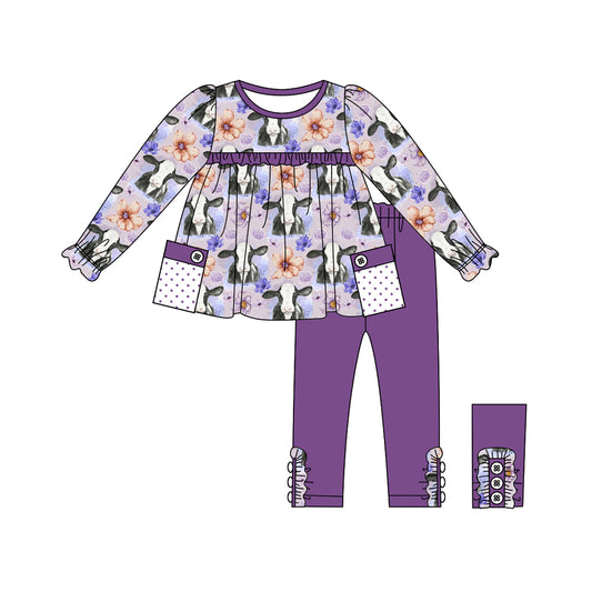 Pre-order GLP1803 baby girls long sleeves purple cow outfits ( Deadline September 4 )