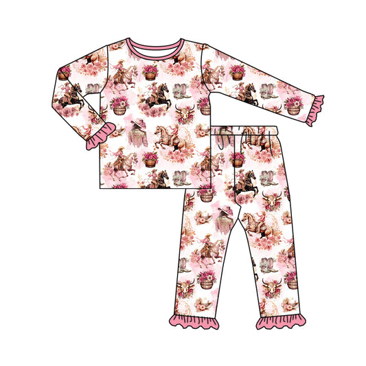 Pre-order GLP1809 baby girls long sleeves cowgirl pajamas ( Deadline September 5 )