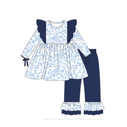 Pre-order GLP1828 baby girls long sleeves blue floral outfits