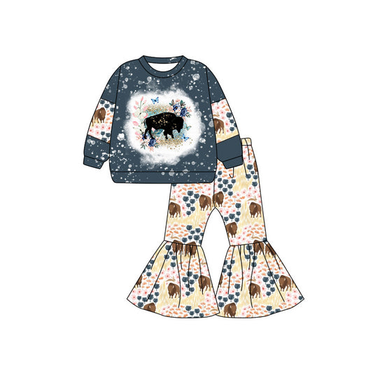 Pre-order GLP1829 baby girls long sleeves cow outfits ( Deadline September 20 )