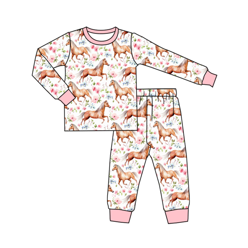 Pre-order GLP1831 baby girls long sleeves horse pajamas ( Deadline September 10 )