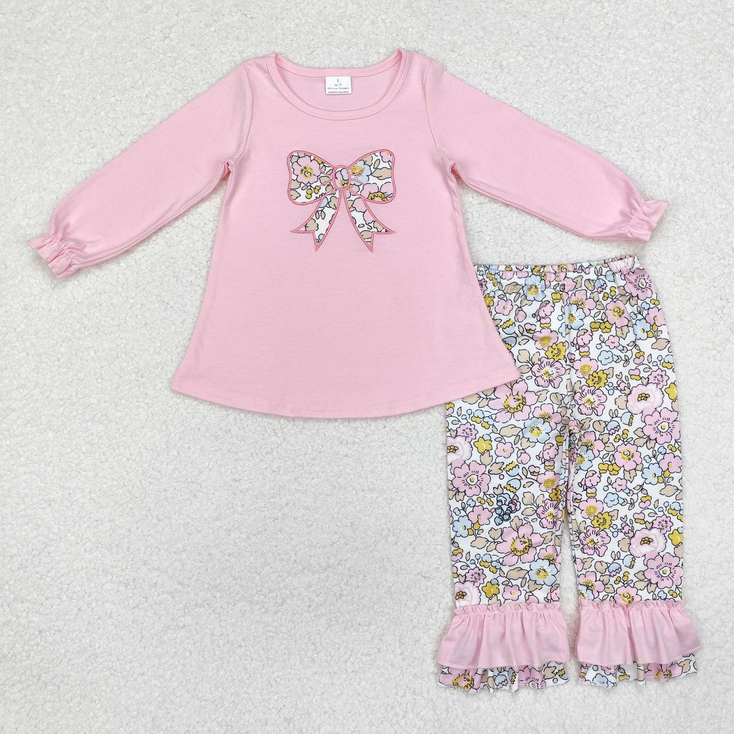 GLP1836 baby girls long sleeves floral bow outfits embroidery