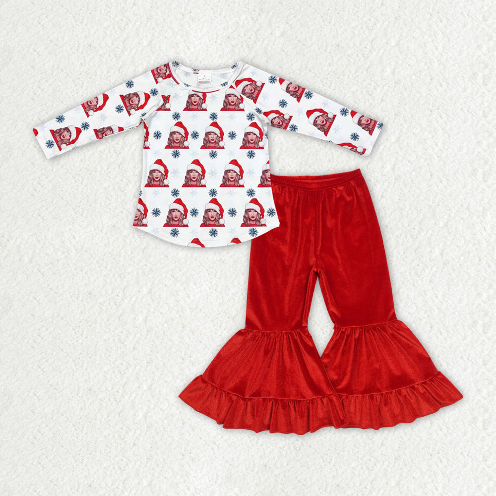 GLP1842 Girls Christmas singer red Outfits Velvet Pants