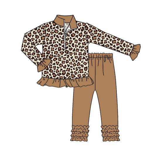 Pre-order GLP1845 baby girls long sleeves leopard outfits ( Deadline September 14 )