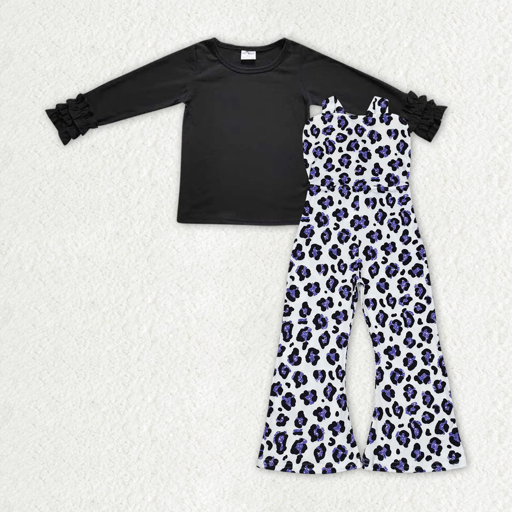 GLP1847 Girls black leopard outfits Overalls