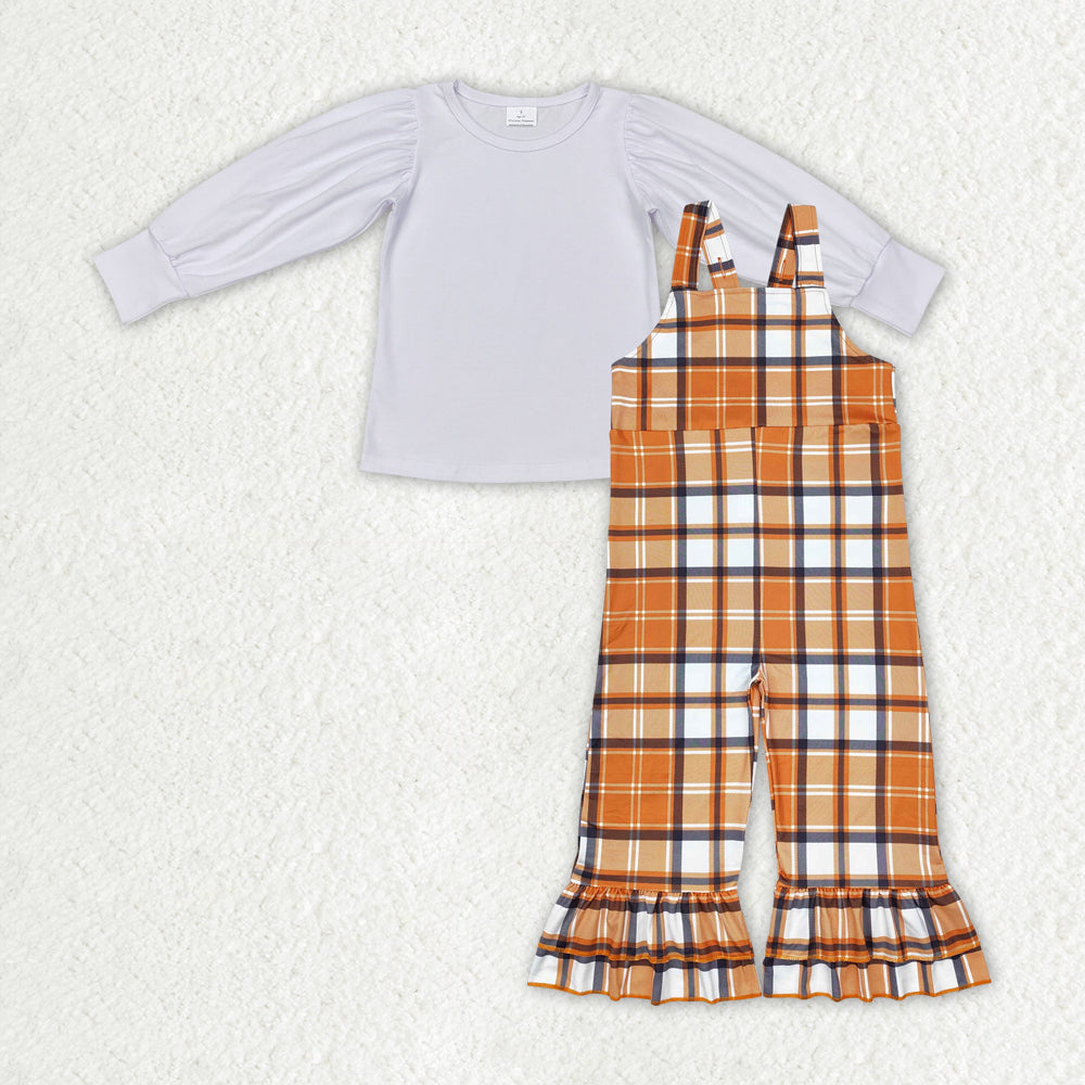 GLP1849 Girls white plaid outfits Overalls