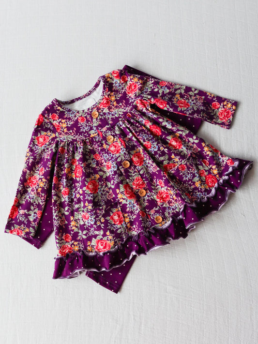 Pre-order GLP1850 baby girls long sleeves purple floral outfits ( Deadline September 16 )