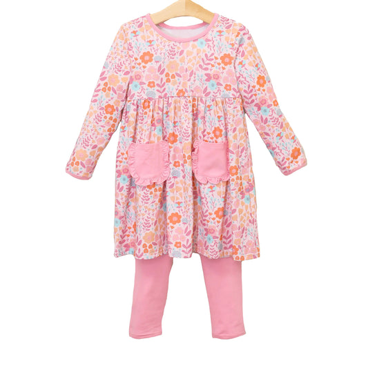 Pre-order GLP1854 baby girls long sleeves pink floral outfits ( Deadline September 16 )