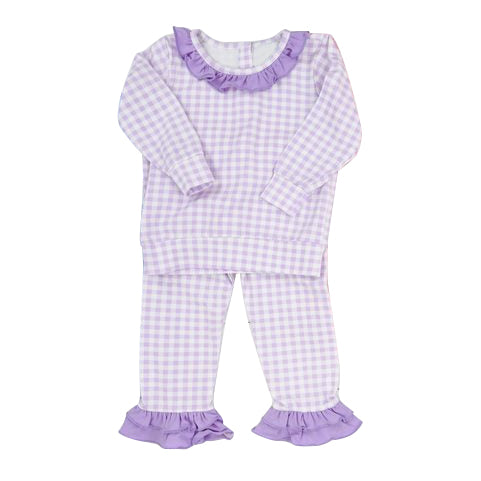 Pre-order GLP1857 baby girls long sleeves purple plaid outfits ( Deadline September 16 )