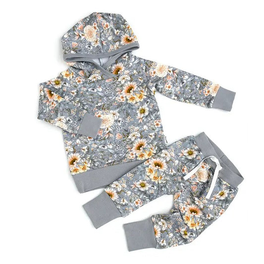 Pre-order GLP1858 baby girls long sleeves floral hoodies outfits ( Deadline September 16 )