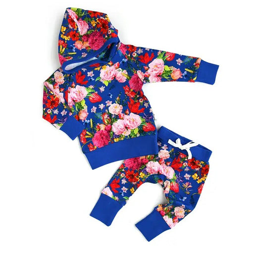 Pre-order GLP1859 baby girls long sleeves floral hoodies outfits ( Deadline September 16 )