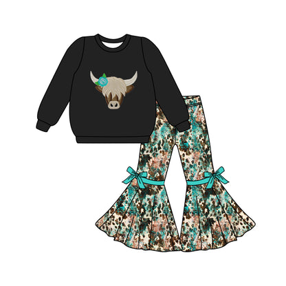 Pre-order GLP1871 baby girls long sleeves cow outfits