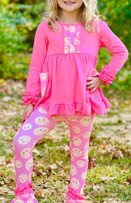 Pre-order GLP1872 baby girls long sleeves smiling outfits ( Deadline September 18 )